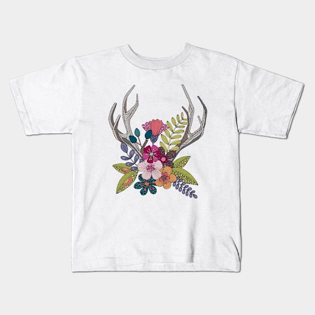 Boho antlers Kids T-Shirt by Valentina Harper